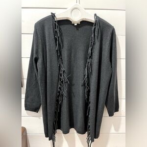 Charcoal Fringe-Trim Open Cardigan – NWOT size M